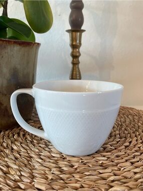 Pottery Barn Textured White Mug Cup Made in Japan 3” Tall Minimalist Rustic